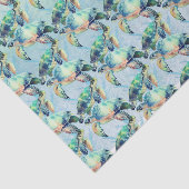 Papier Mousseline Tortues et algues bleues et vertes (Détail)