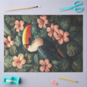 Papier Mousseline Toucan Fleurs roses tropicales Peinture Découpage (Artisanat)