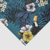 Papier Mousseline Toucans and tropical flora, blue , yellow , orange (Détail)