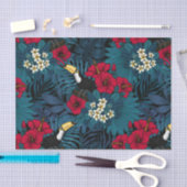 Papier Mousseline Toucans et flore tropicale, verte et rouge (Artisanat)