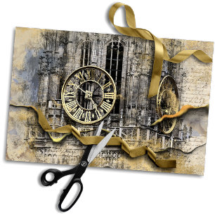 Papier Mousseline Tour d'horloge antique Découpage à vapeur arrach