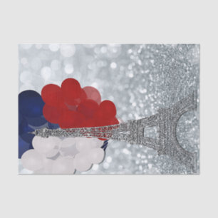 Papier Mousseline Tour Eiffel Pailletée Argent Fête Rouge Blanc Bleu