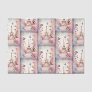 Papier Mousseline Tour Eiffel Papillon et Fleurs Motif