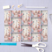 Papier Mousseline Tour Eiffel Papillon et Fleurs Motif (Artisanat)
