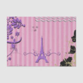 Papier Mousseline Tour Eiffel, Paris, Fleurs, Rayures, Rose (Recto)