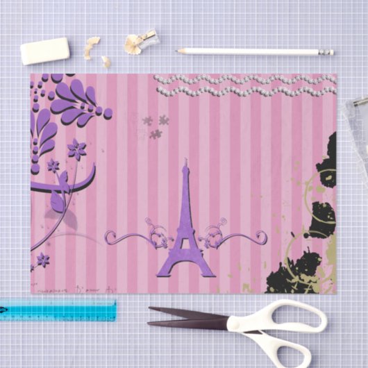 Papier Mousseline Tour Eiffel, Paris, Fleurs, Rayures, Rose (Artisanat)