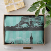 Papier Mousseline Tour Eiffel Paris Monogrammes Grandes Vertes (Cadeau)