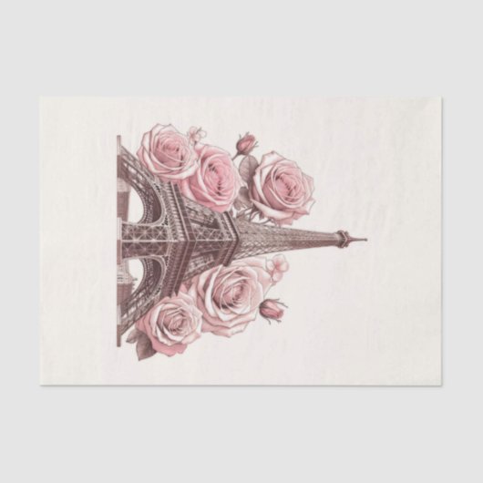 Papier Mousseline Tour Eiffel Paris & Roses Roses Roses Roses Roses  (Recto)