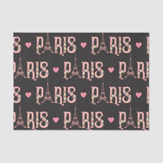 Papier Mousseline Tour Eiffel rose Paris Fleurs Capitale Française (Recto)
