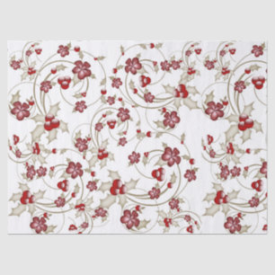 Papier Mousseline Tourbillons d'or et Holly de Bourgogne sur Pa de T