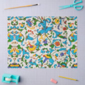 PAPIER MOUSSELINE TOURBILLONS FLORAUX BLEUS DE LA RENAISSANCE FLOREN (Artisanat)