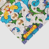 PAPIER MOUSSELINE TOURBILLONS FLORAUX BLEUS DE LA RENAISSANCE FLOREN (Détail)