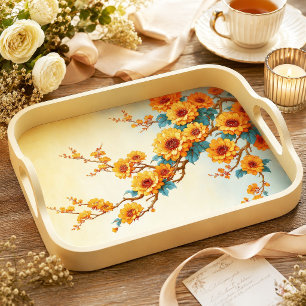 Papier Mousseline Tournesol Ambre Bleu Vintage Branche Découpage