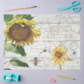 Papier Mousseline Tournesol avec abeilles Script Ephemera rustique D (Artisanat)