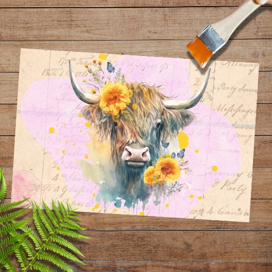 Papier Mousseline Tournesol de vache Highland 3 papier de découpage
