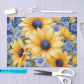 Papier Mousseline Tournesol Élégant Avec Fleurs sauvages Bleus Doux (Artisanat)