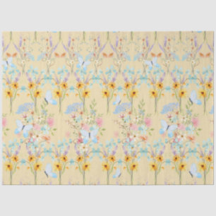 Papier Mousseline Tournesol Jaune Floral Bleu Papillon Découpage