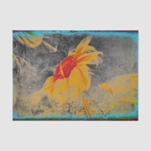 Papier Mousseline Tournesol Jaune Gris Sarcelle Croquis Antique Vint