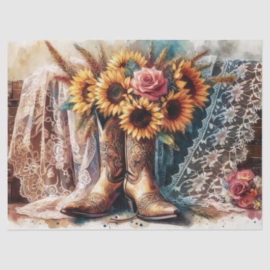 Papier Mousseline Tournesol Rustique, Dentelle de bottes de cowboy 2 (Recto)