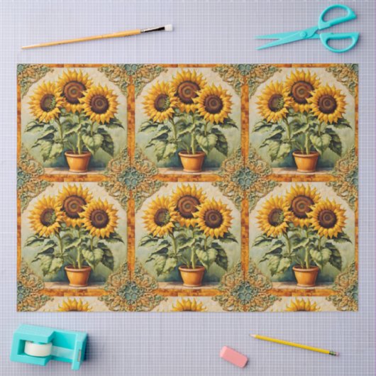 Papier Mousseline Tournesols Belle Collection Moderne (Artisanat)