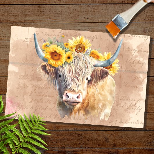 Papier Mousseline Tournesols de vache Highland 5 papier de découpage