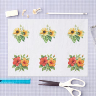 Papier Mousseline Tournesols et Hibiscus pour découpage sur coquille