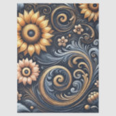 Papier Mousseline Tournesols et torrents Découpage bleu or Marine (Recto)