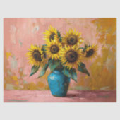Papier Mousseline Tournesols impressionnistes dans un vase bleu déco (Recto)