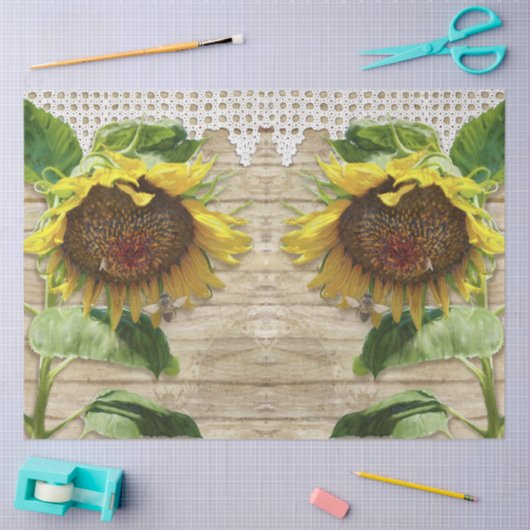 Papier Mousseline Tournesols rustiques avec Bees Dentelles en bois C (Artisanat)