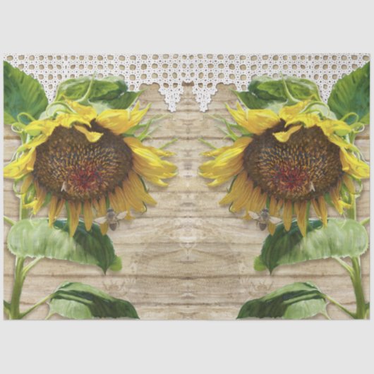 Papier Mousseline Tournesols rustiques avec Bees Dentelles en bois C (Recto)