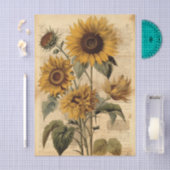 Papier Mousseline Tournesols Vifs et Écriture Vintage (Artisanat)