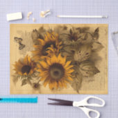 Papier Mousseline Tournesols Vintages bouillonnant avec papillon (Artisanat)