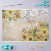 Papier Mousseline Tournesols vintages Burlap dentelle Papillon jaune (Artisanat)