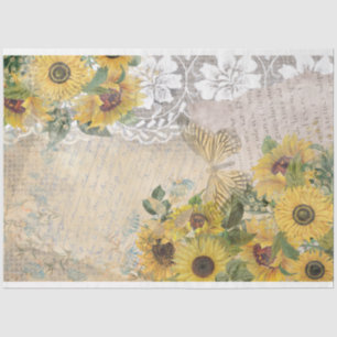 Papier Mousseline Tournesols vintages Burlap dentelle Papillon jaune