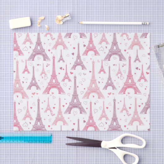 Papier Mousseline Tours et coeurs Eiffel (Artisanat)