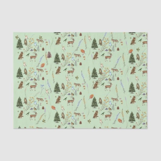 Papier Mousseline Toutes les occasions Bois Animaux Plante Sage Gree (Recto)