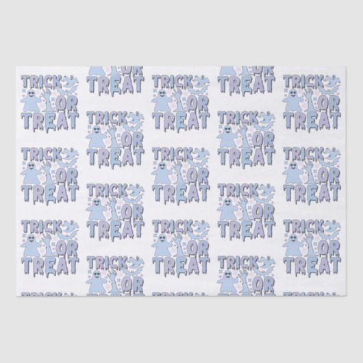 Papier Mousseline Trace ou traiter les fantômes mignons Halloween bl (Recto)