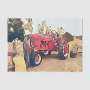 Papier Mousseline Tracteur agricole Red Retro Vintage Rustic Automne