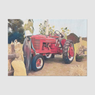Papier Mousseline Tracteur agricole rouge rétro vintage rustique réc
