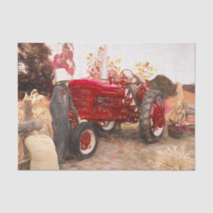 Papier Mousseline Tracteur agricole rouge vintage rustique automne r