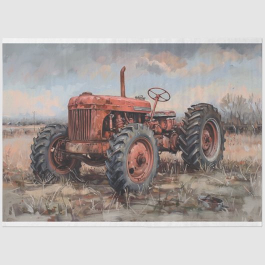 Papier Mousseline Tracteur dans le champ Découpage rustique (Recto)