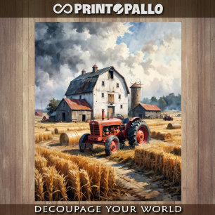 Papier Mousseline Tracteur et grange dans un paysage rural
