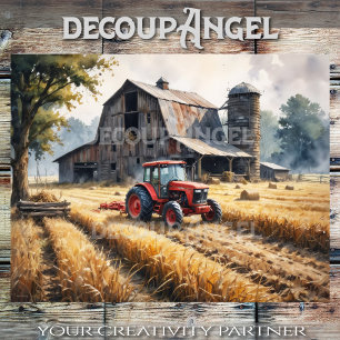 Papier Mousseline Tracteur sur le paysage agricole #2 Découpage