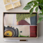 Papier Mousseline Tracteur vert et grange rouge (Cadeau)