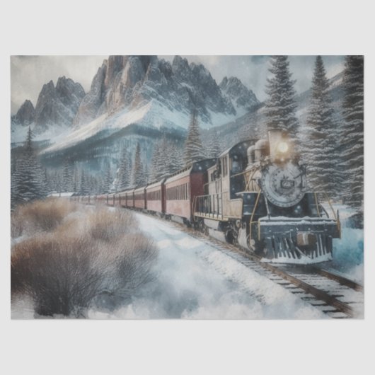 Papier Mousseline Train d'aquarelle vintage en hiver (Recto)
