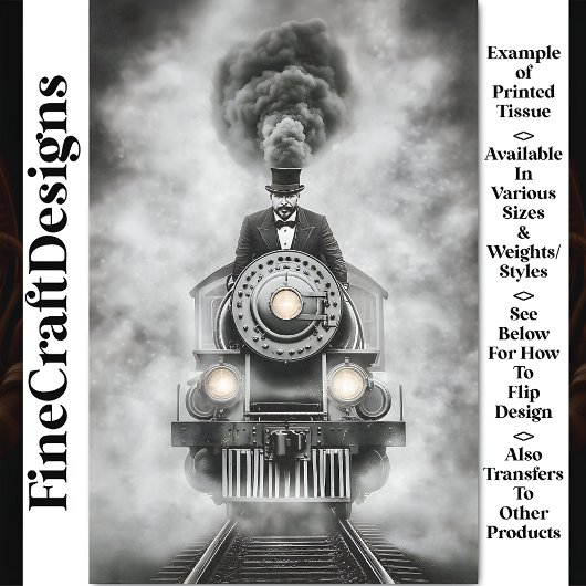Papier Mousseline Train Monochrome Steampunk Fun AA2 Découpage