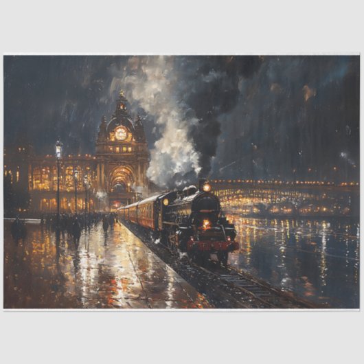 Papier Mousseline Train quittant la station Peinture Découpage (Recto)