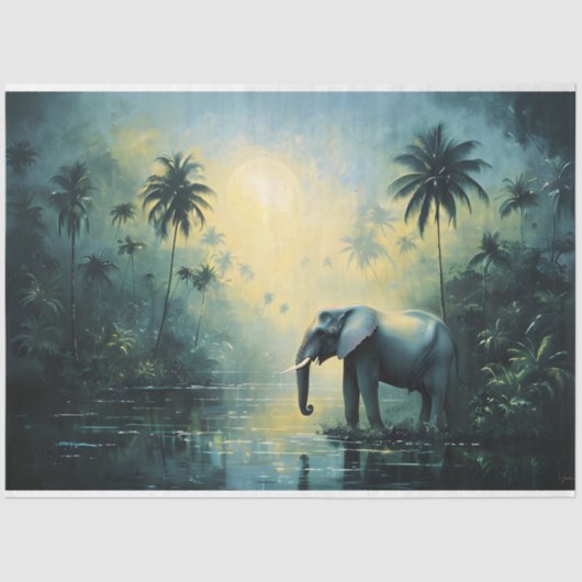 Papier Mousseline Tranquil Tropical Landscape with Elephant (Recto)