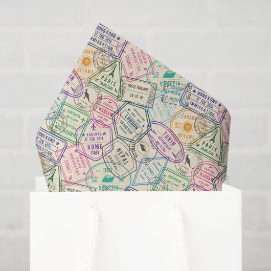 Papier Mousseline Travel Stamps Decoupage (Sac cadeau)