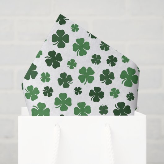 Papier Mousseline Trèfles de la Saint-Patrick verts blancs (Sac cadeau)